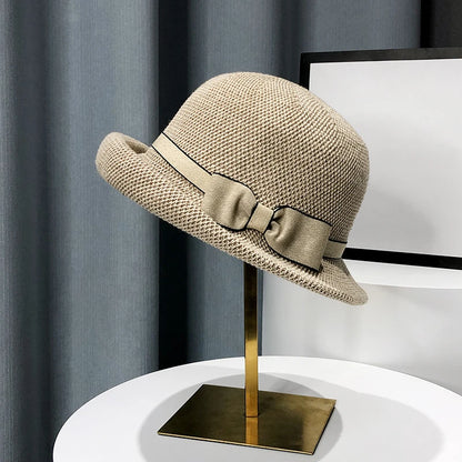 Bow Curling Hat Female Summer Bucket Hat