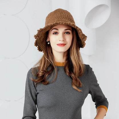 Women Thick Wool Knitted Winter Bucket Hat