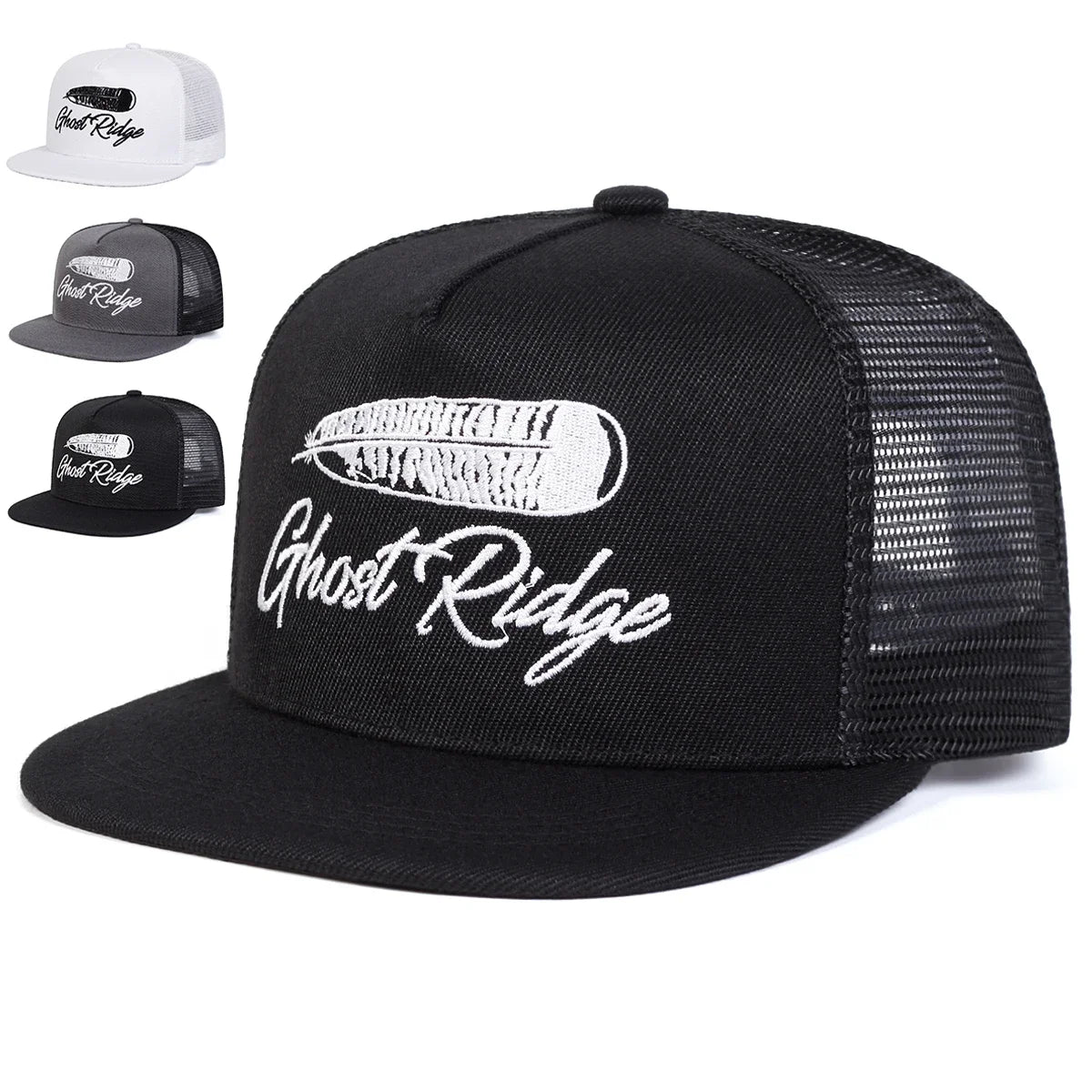 Ghost Ridge Letter Embroidered Mesh Snapback Cap