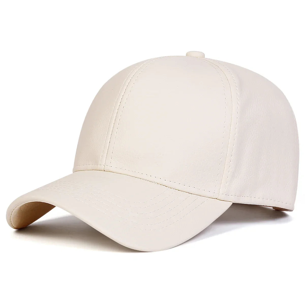 Solid Color PU Leather Adjustable Snapback cap
