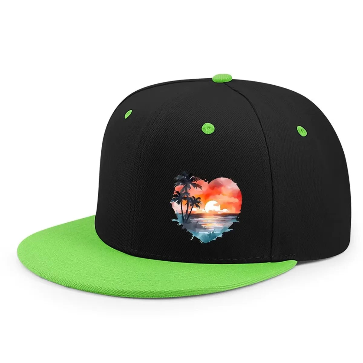 Heart Sunset Palm Tree Graphic Snapback Cap