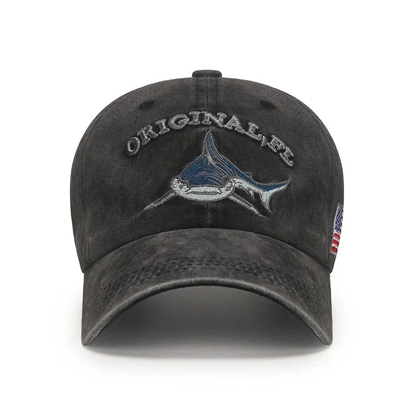 Popular Cartoon Washed Embroidered Shark Baseball Cap