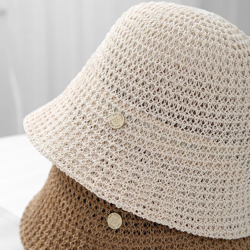 Knit Fisherman Hat Hollow Weave Sun Protection Bucket Hat