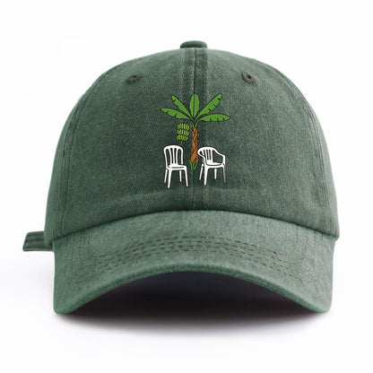 1pc Chair And Tree Print Washed Baseball Cap For Adults, Minimalist Retro Style Casual Soft Adjustable Dad Hat, Perfect As Gift