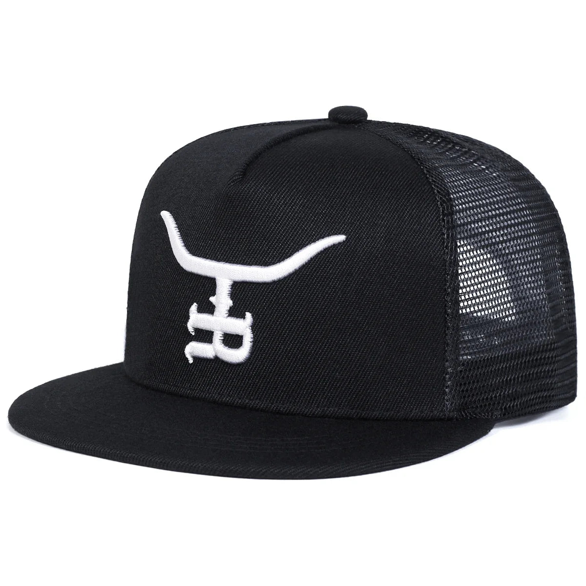 Unisex R Letter Bullhead Embroidered Mesh Snapback Cap