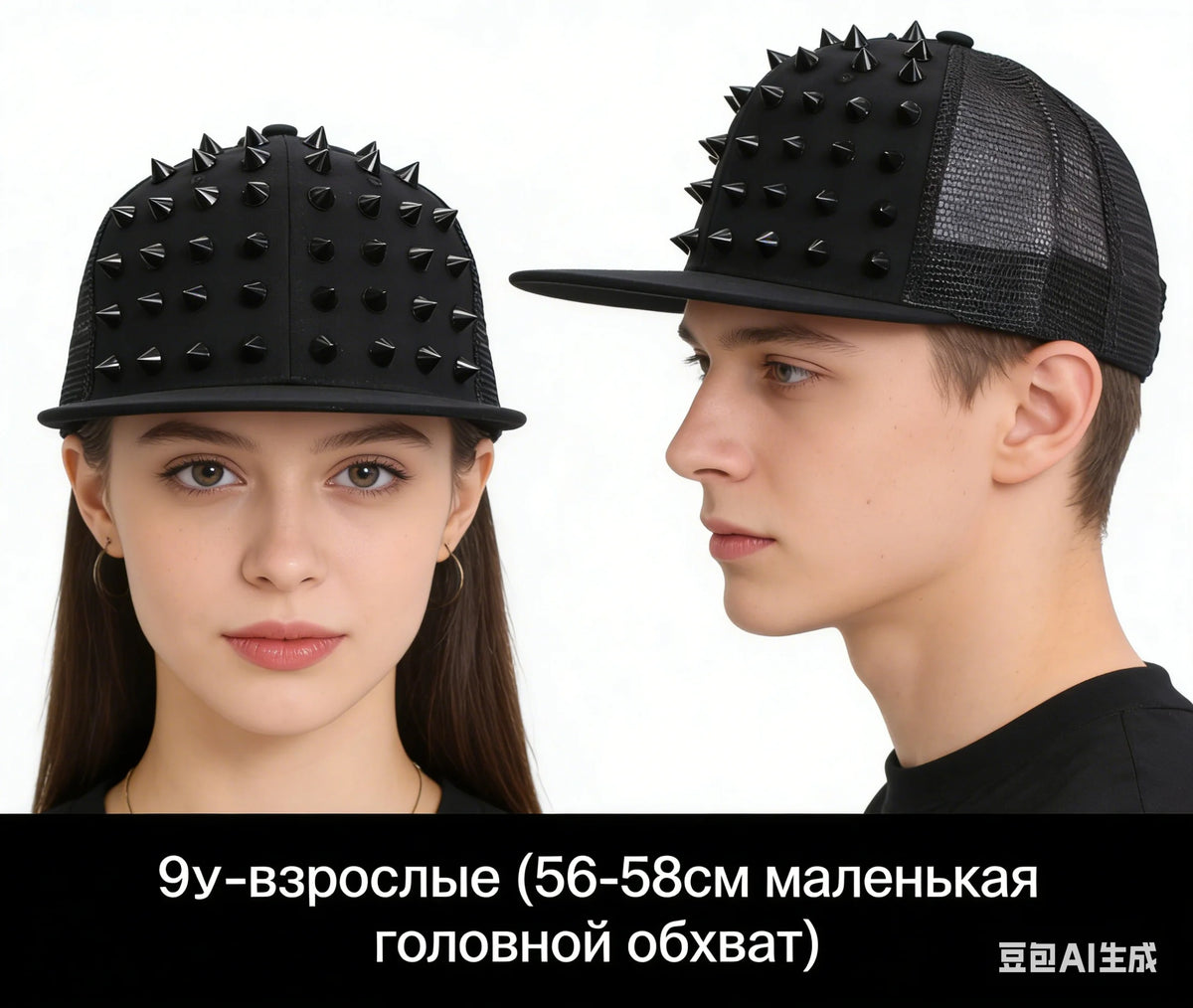 Rivet Embellished Hip-Hop Mesh Visor Snapback Cap