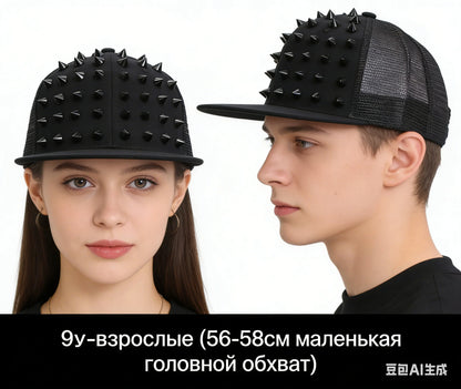 Rivet Embellished Hip-Hop Mesh Visor Snapback Cap