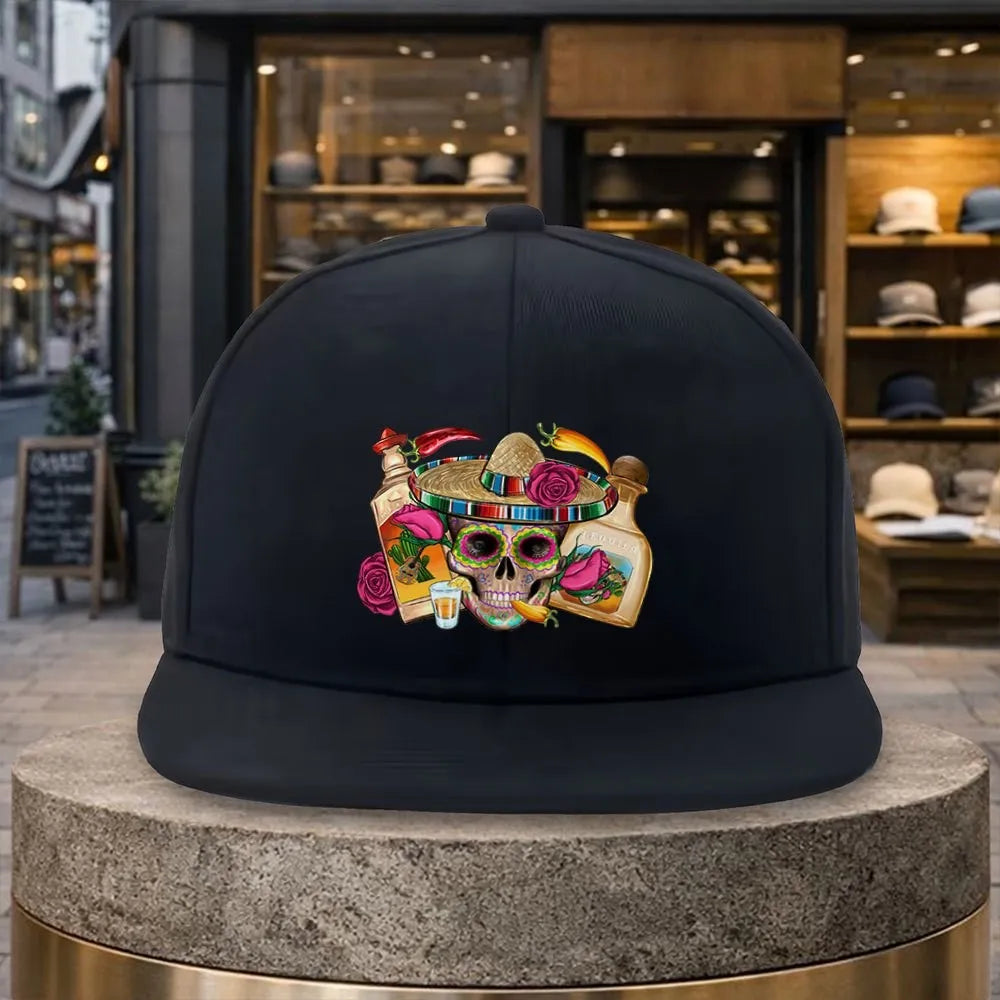 Tequila Sugar Skull Sombrero Street Snapback Cap
