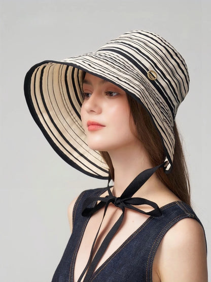Black And White Striped Wide Brimmed Sun Hat