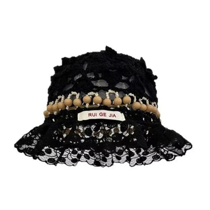 Retro Beaded Crochet Ruffle Bucket Hat