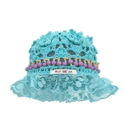 Retro Beaded Crochet Ruffle Bucket Hat