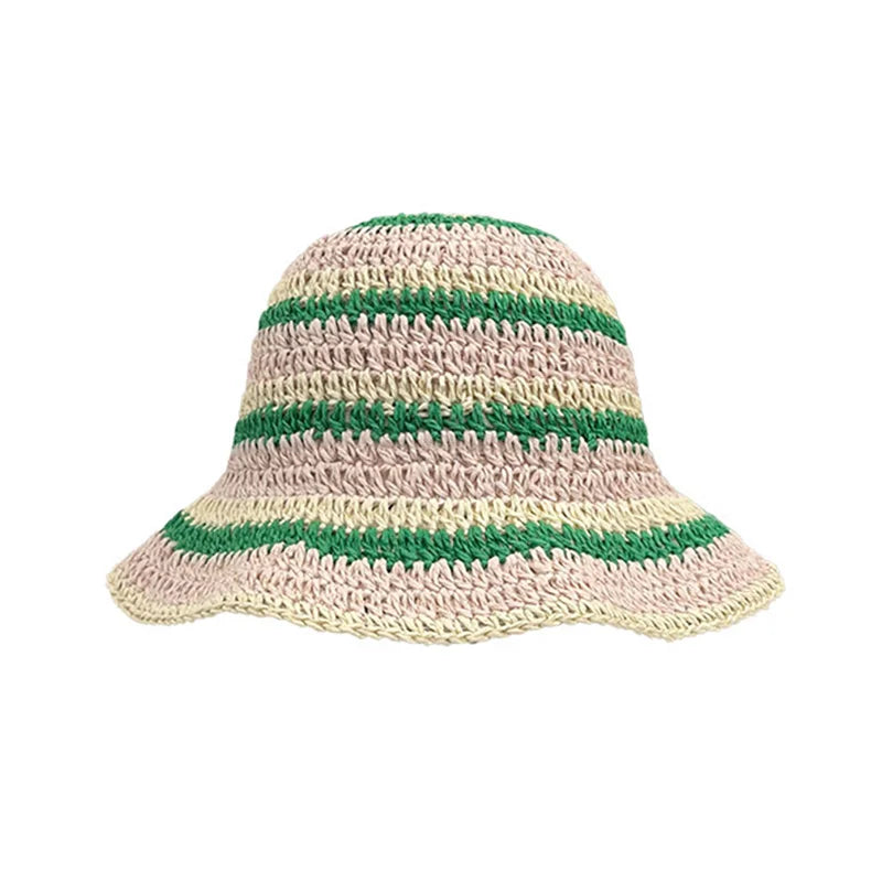 Striped Crochet Straw Beach Bucket Hat