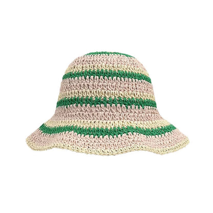 Striped Crochet Straw Beach Bucket Hat