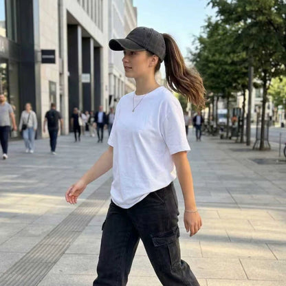 1pc Retro Washed Backless Baseball Cap For Women Summer Outdoor Sports Ponytails Stylish And Versatile Sun Hat For Daily Wear