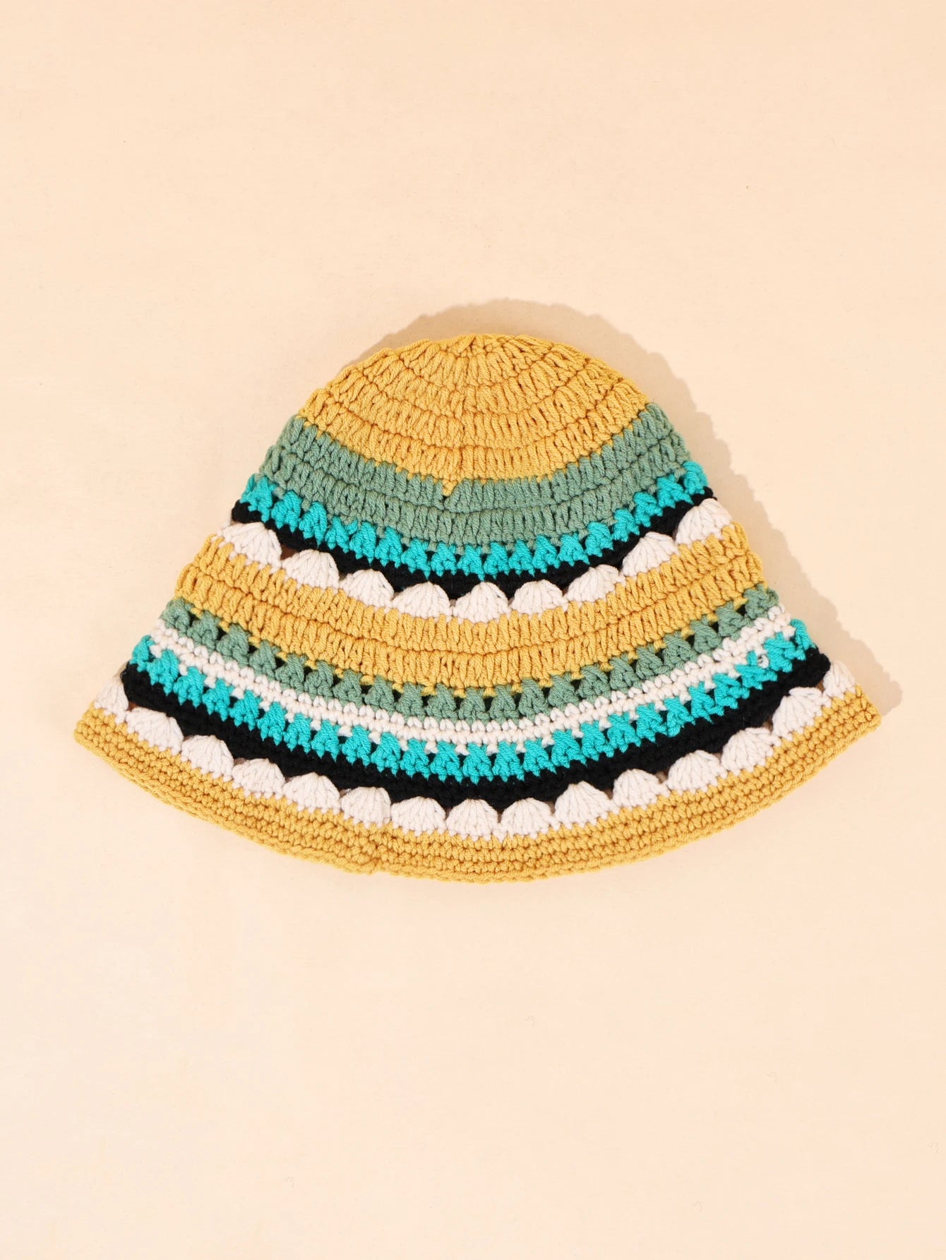 Women Color Block Flower Crochet Fisherman Hat