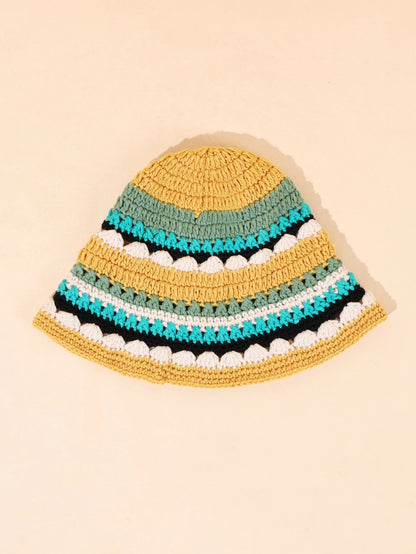 Women Color Block Flower Crochet Fisherman Hat