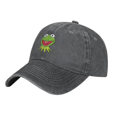 Kermit Cartoon The Frog Anime Denim Hats Baseball Cap Vintage Washed Distressed Cotton Dad Hat Adjustable Trucker Cap Unisex