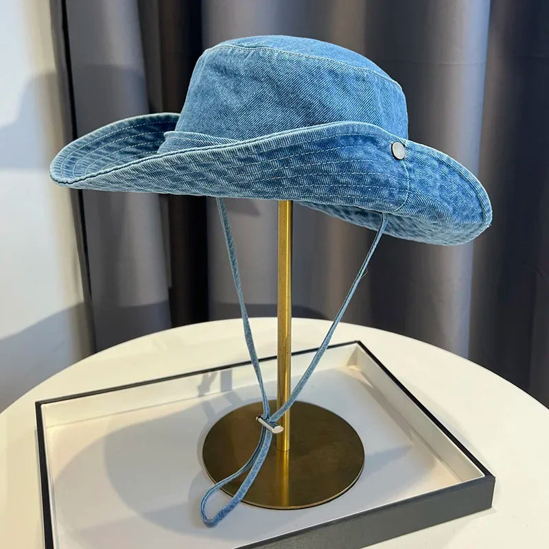 Vintage Washed Denim Bucket Hat Unisex Summer Sun Hat For Women Men