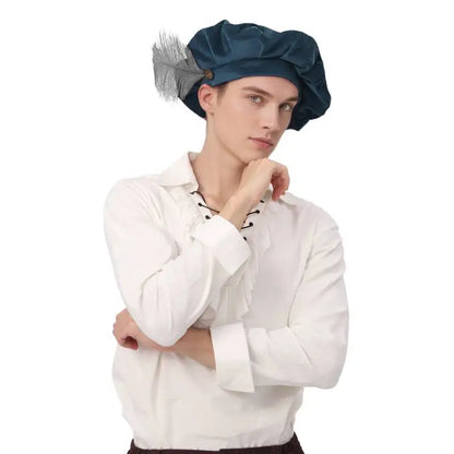 Quality Medieval Unisex Beret Hat With Feather Suede Tudor Hat