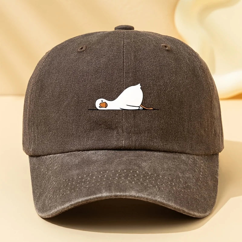 Lying Goose Print Vintage Washed Baseball Cap