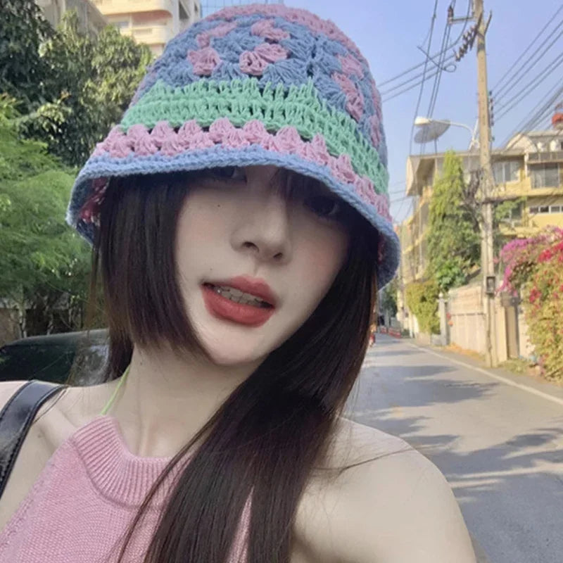 Women's Flower Knitted Crochet Bucket Hat