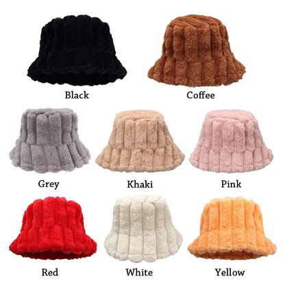 Women Faux Fur Winter Panama Fisherman Bucket Hat
