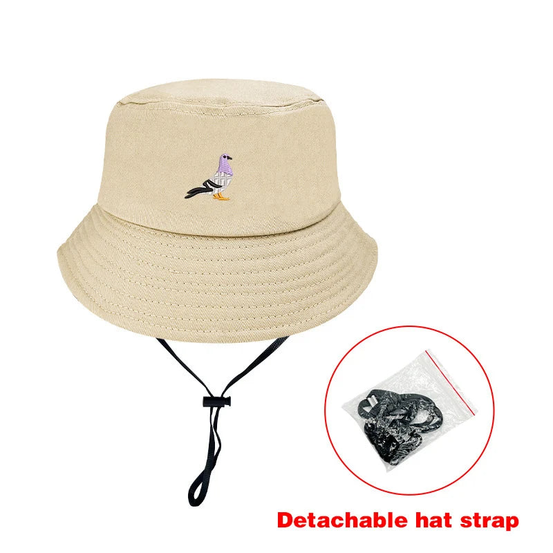 Embroidered Pigeon Travel Bucket Hat