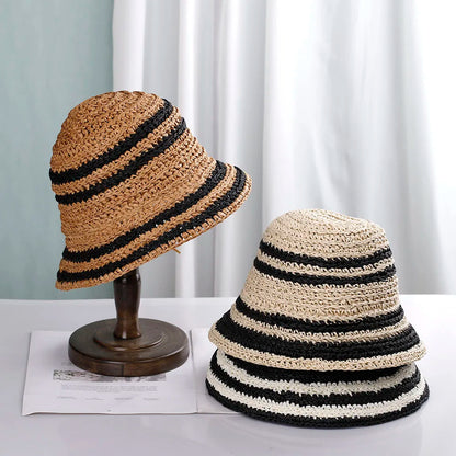 Women Rafia Straw Panama Bucket Hat