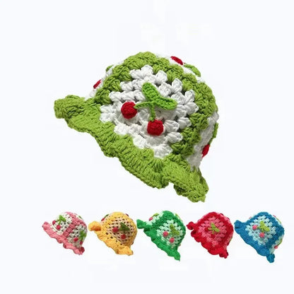 Women's Cherry Floral Crochet Bucket Hat