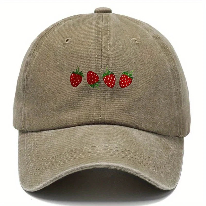 Strawberry Printed Baseball Cap With Adjustable Sunshade