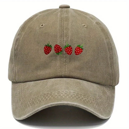 Strawberry Printed Baseball Cap With Adjustable Sunshade