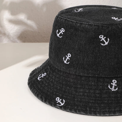 Washed Denim Anchor Bucket Hat