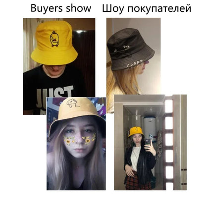 Reversible Black Yellow Duck Bucket Hat