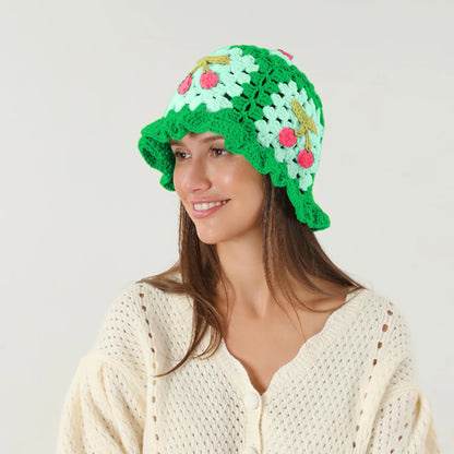 Cherry Crochet Flower Bucket Hat