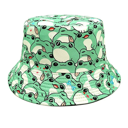 Funny Cartoon Frog Pattern Bucket Hats