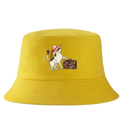 Reversible Cartoon Cat Print Double-Sided Summer Bucket Hat