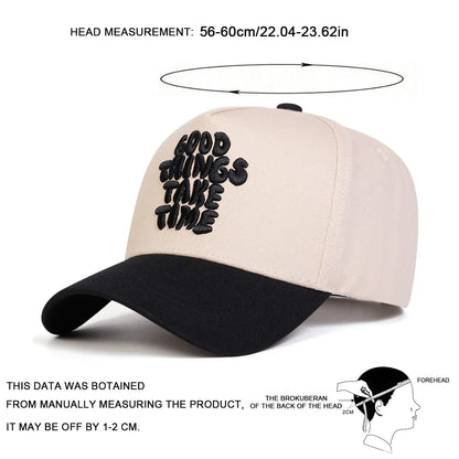Unisex GOOD THINGS TAKE TIME Embroidery Baseball Caps Spring Autumn Outdoor Adjustable Casual Hats Sunscreen Hat Sports Cap