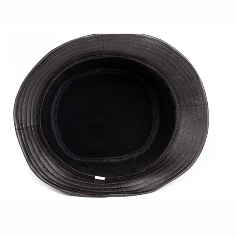 Man Real Leather Flat Bucket Hats