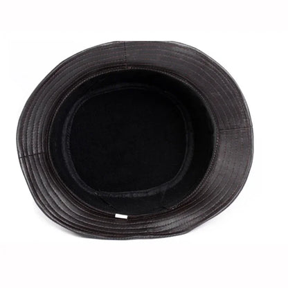 Man Real Leather Flat Bucket Hats
