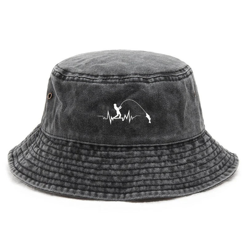 Custom Fishing Drawing Washed Bucket Hat