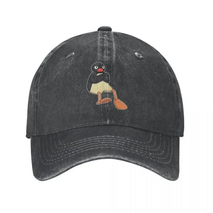 Angry Pingu Distressed Denim Baseball Cap