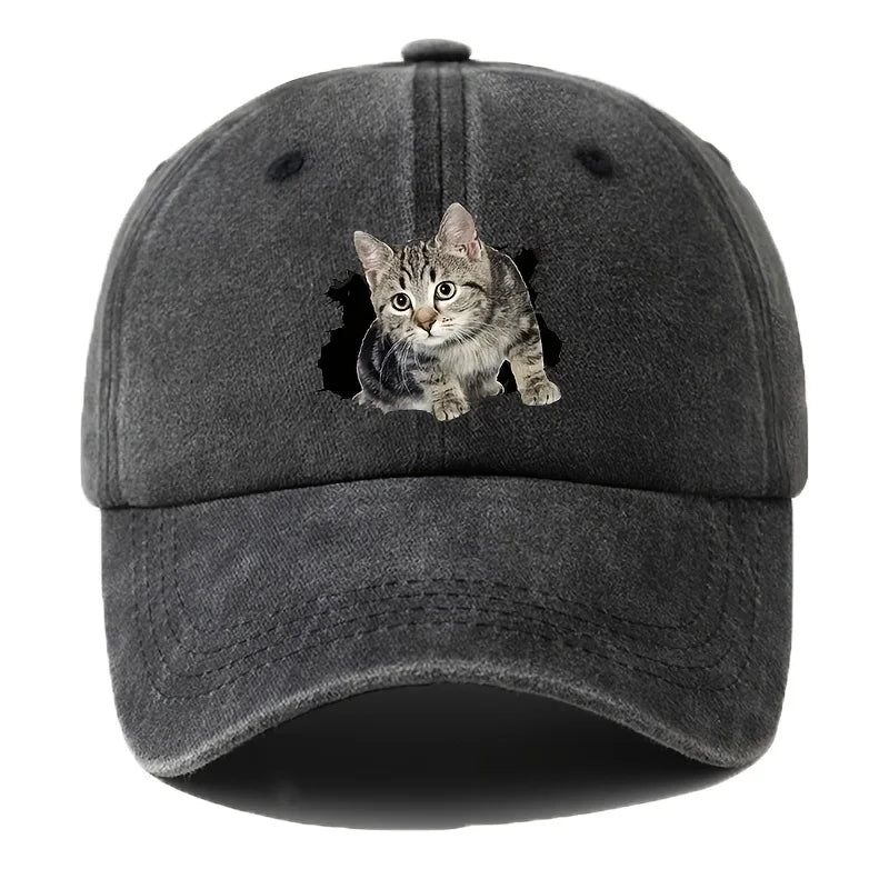 Cute Silly Cat Hiking Baseball Cap