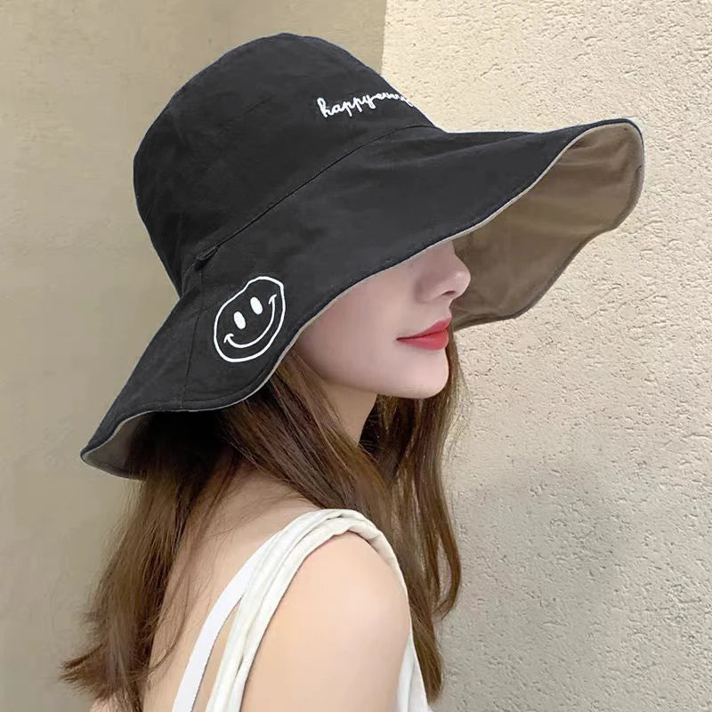 Cotton Wide Brim Korean Style Summer Bucket Hat