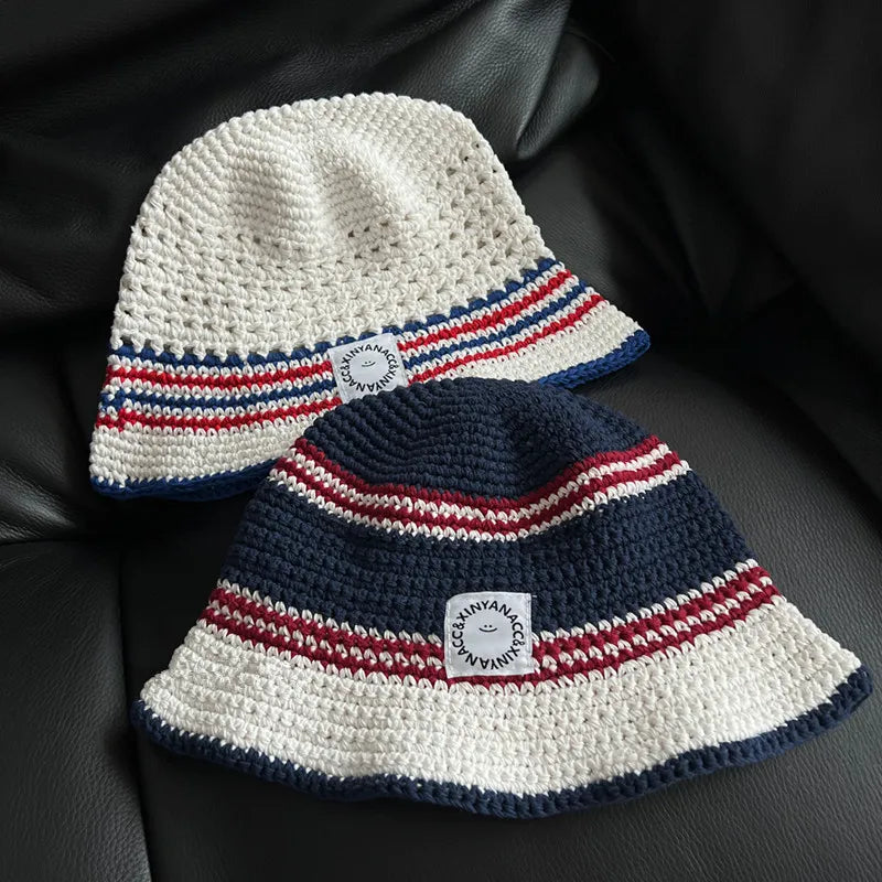 Contrasting Striped Knitted Bucket Hat