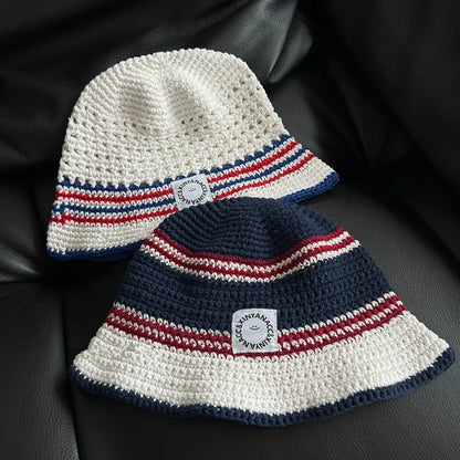 Contrasting Striped Knitted Bucket Hat