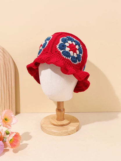 Vintage Crochet Floral Bucket Hat