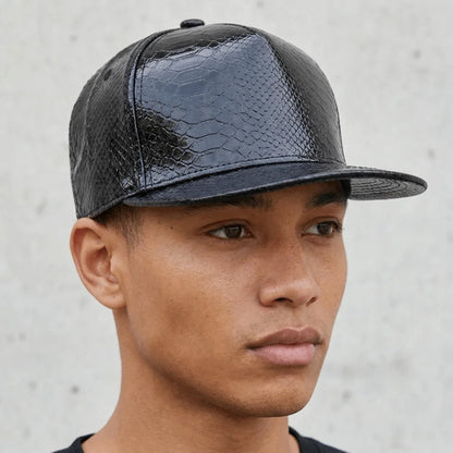 PU Leather Flat Brim Street Dance Snapback Cap