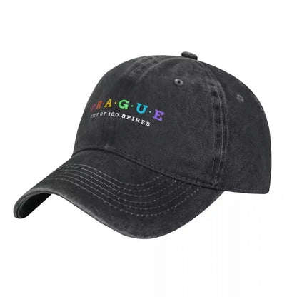 Prague City Of 100 Spires Washed Denim Baseball Cap