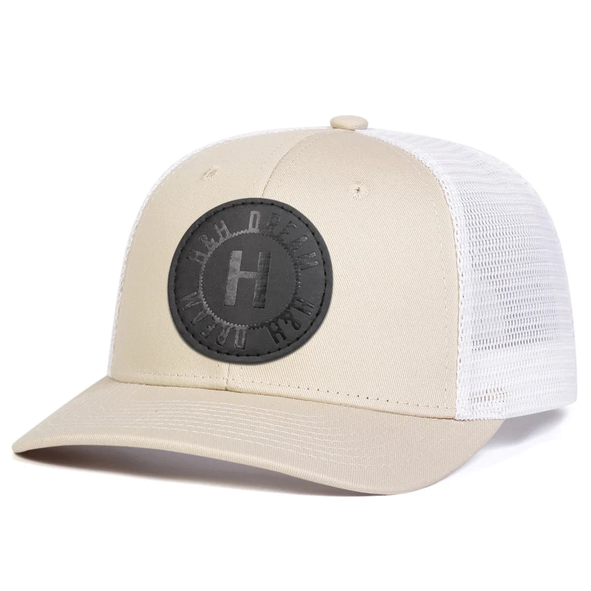 H Round Leather Patch Adjustable Mesh  Snapback Cap