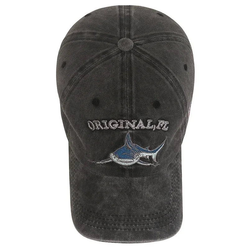 Popular Cartoon Washed Embroidered Shark Baseball Cap